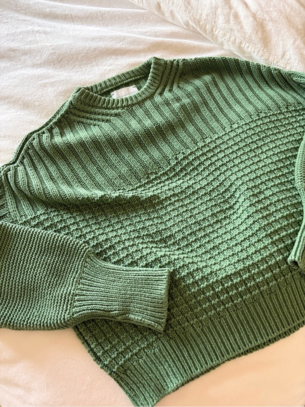Knotty Ones Green Textured Knit Sweater - Women's Crewneck 100% Cotton